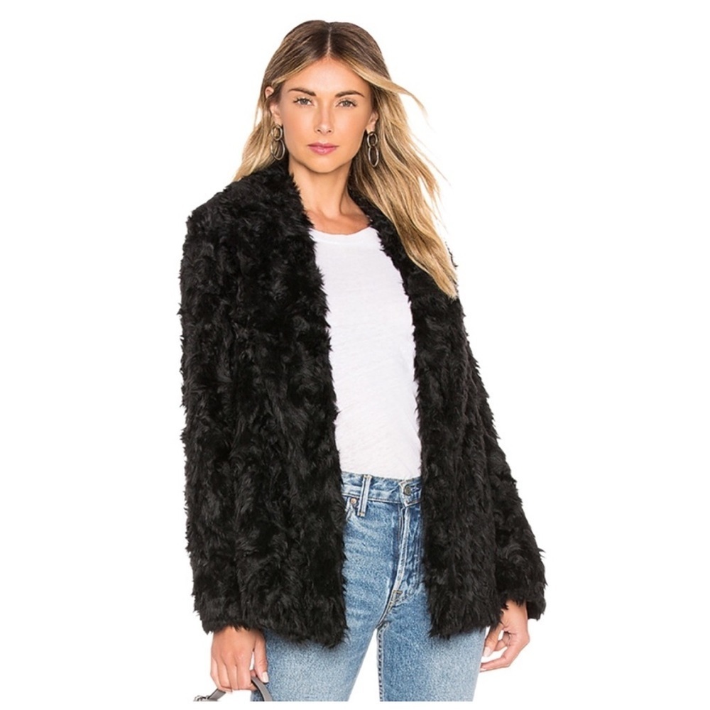 Theory Black Clairene Jackson Faux Fur Jacket Coat Large